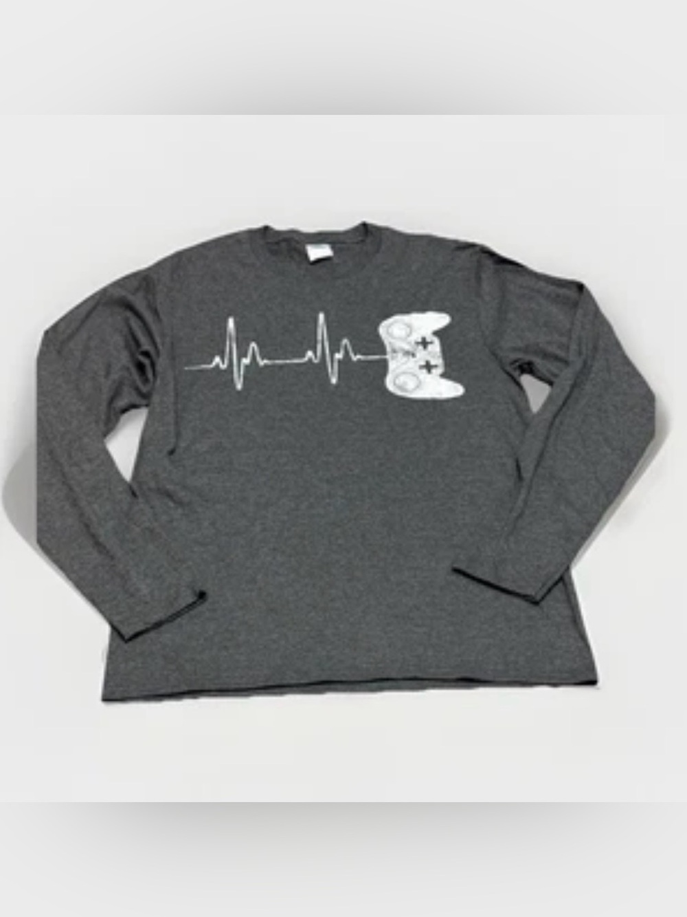 Port & Company Gamer Heartbeat Controller Long Sleeve T-Shirt Charcoal Men’s M